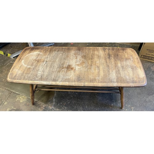 149 - ERCOL OBLONG COFFEE TABLE WITH SPINDLE UNDER TIER