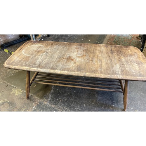 149 - ERCOL OBLONG COFFEE TABLE WITH SPINDLE UNDER TIER