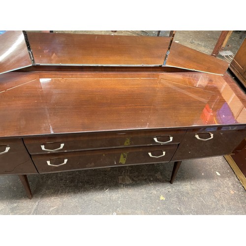 7 - MID CENTURY TOLA DRESSING TABLE BY ALPHONS LOEBENSTEIN FOR MEREDEW AND MATCHING BEDSIDE TABLE