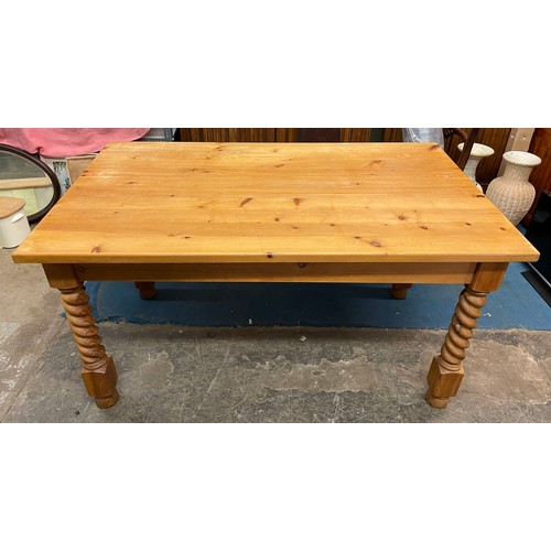 42 - PINE BARLEY TWIST FARMHOUSE TABLE WITH SINGLE END DRAWER