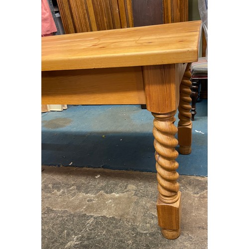 42 - PINE BARLEY TWIST FARMHOUSE TABLE WITH SINGLE END DRAWER