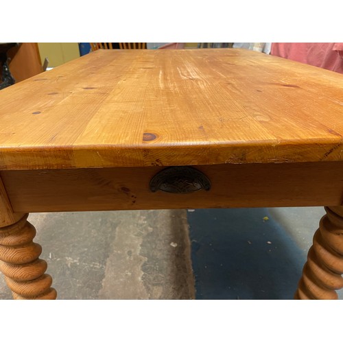 42 - PINE BARLEY TWIST FARMHOUSE TABLE WITH SINGLE END DRAWER