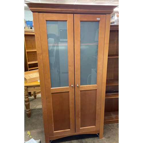 102 - CONTEMPORARY CHERRY WOOD TWO DOOR WARDROBE WITH FROSTED GLAZED PANELS