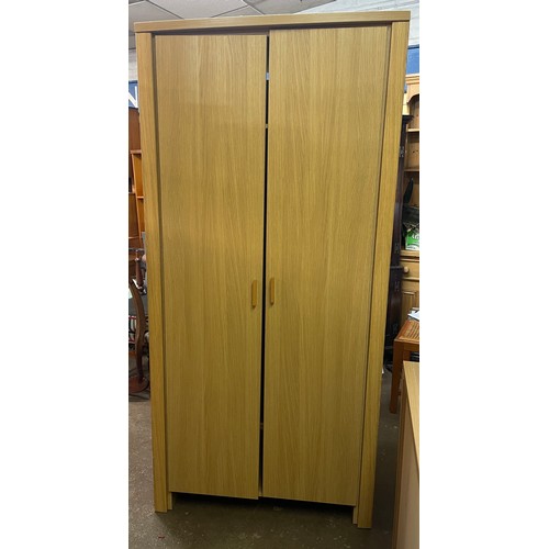 118 - CONTEPORARY OAK TWO DOOR WARDROBE BACK PANEL A/F