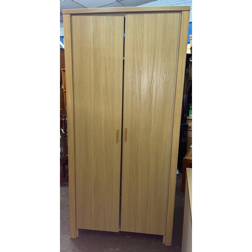 118 - CONTEPORARY OAK TWO DOOR WARDROBE BACK PANEL A/F