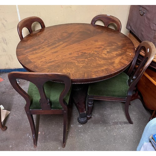 120 - GEORGE IV FLAME MAHOGANY CROSS BANDED CIRCULAR BREAKFAST TABLE WITH GADROONED EDGE ON A CARVED PEDES... 