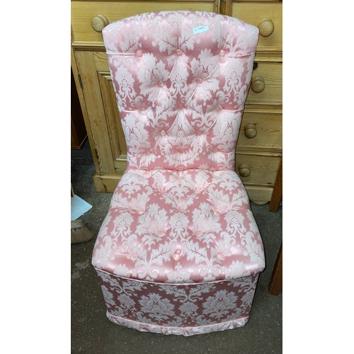 125 - PINK SILKY BROCADE BUTTON BACKED BEDROOM CHAIR