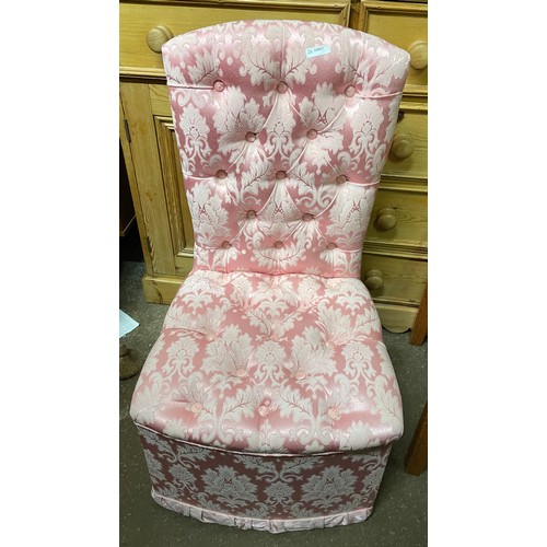 125 - PINK SILKY BROCADE BUTTON BACKED BEDROOM CHAIR