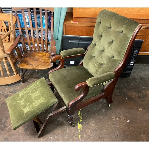 126 - WILLIAM IV MAHOGANY UPHOLSTERED COPES PAINTENT RECLINING ARMCHAIR  WITH PULL OUT ADJUSTABLE FOOT RES... 