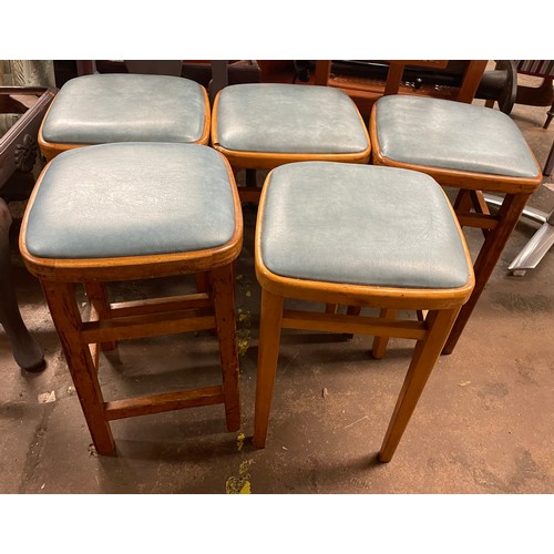 164 - FIVE 1950S BEECH KITCHEN STOOLS