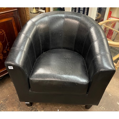 137 - BLACK LEATHER TUB ARMCHAIR