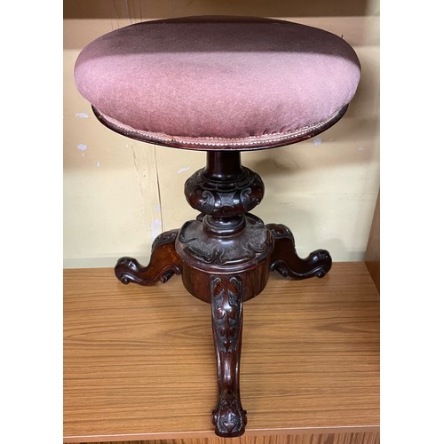 186 - VICTORIAN ROSEWOOD CARVED REVOLVING PIANO STOOL