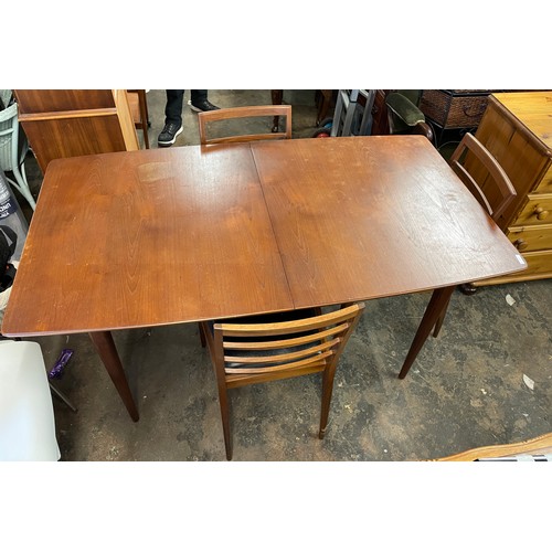 162 - 1960S TEAK DINING TABLE AND THREE LADDER BACK CHAIRS