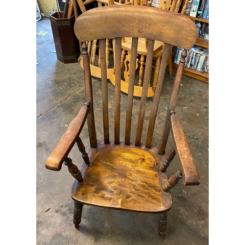 143 - 19TH CENTURY ELM AND BEECH HIGH SLAT BECK ELBOW CHAIR