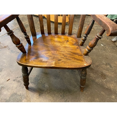 143 - 19TH CENTURY ELM AND BEECH HIGH SLAT BECK ELBOW CHAIR