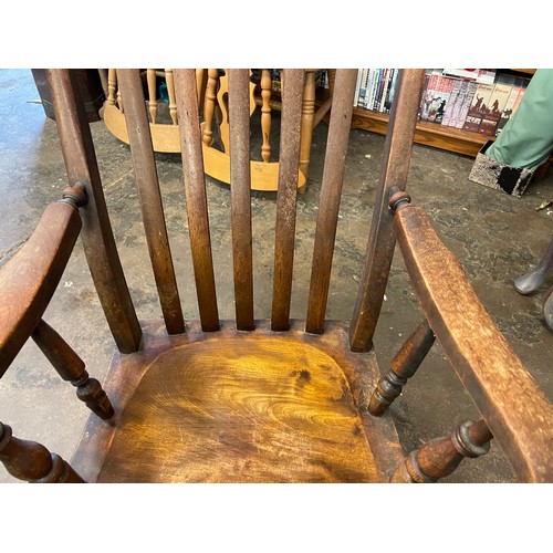 143 - 19TH CENTURY ELM AND BEECH HIGH SLAT BECK ELBOW CHAIR