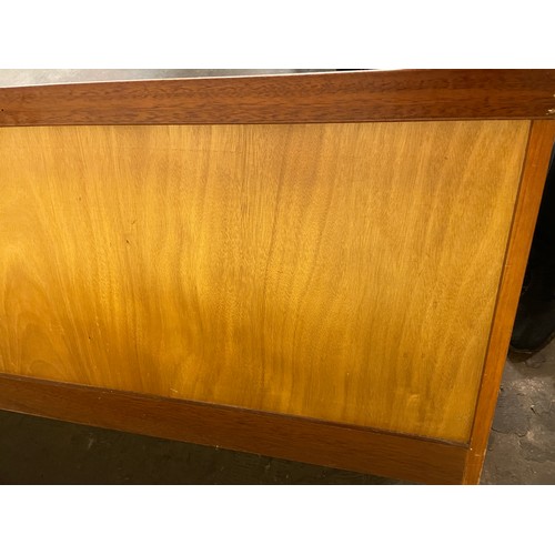 195 - TEAK FLOATING SHELF FITTED WITH FALL FLAP AND TWO DRAWERS