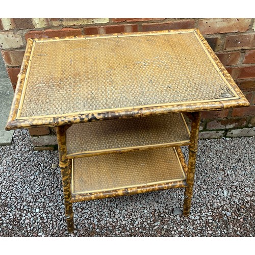 211 - LATE VICTORIAN BAMBOO OCCASIONAL TABLE WITH TWO UNDER SHELVES