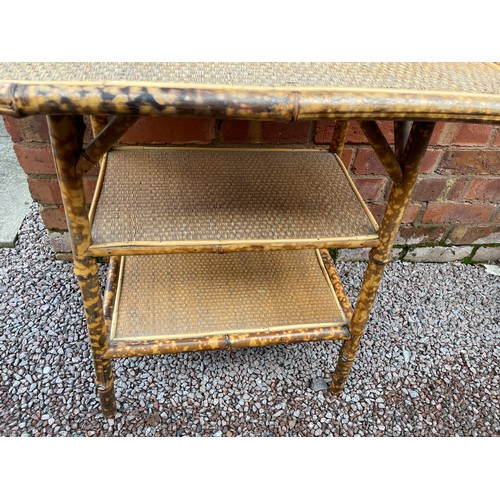 211 - LATE VICTORIAN BAMBOO OCCASIONAL TABLE WITH TWO UNDER SHELVES