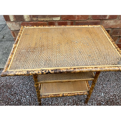 211 - LATE VICTORIAN BAMBOO OCCASIONAL TABLE WITH TWO UNDER SHELVES