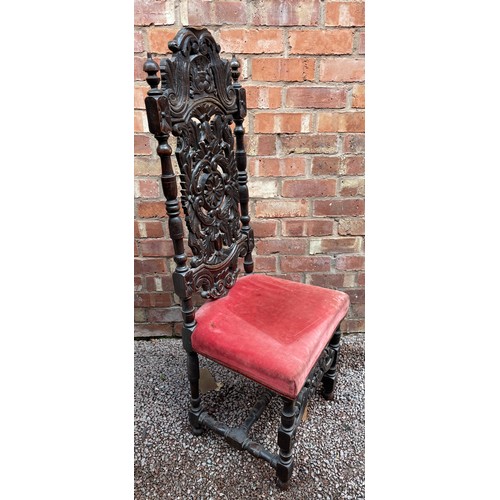 207 - VICTORIAN 17TH CENTURY STYLE CARVED HIGH BACK UPHOLSTERED DINING CHAIR