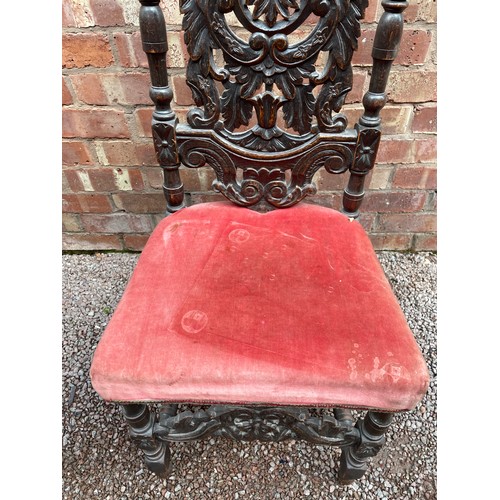 207 - VICTORIAN 17TH CENTURY STYLE CARVED HIGH BACK UPHOLSTERED DINING CHAIR