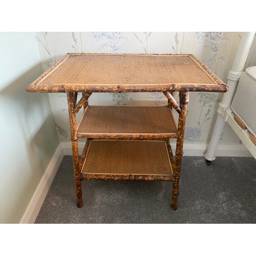 211 - LATE VICTORIAN BAMBOO OCCASIONAL TABLE WITH TWO UNDER SHELVES