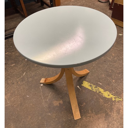 85 - POWDER BLUE CIRCULAR AND LAMINATE TRIPOD TABLE