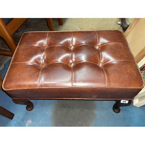 29 - BROWN VINYL BUTTONED FOOT STOOL ON CABRIOLE LEGS