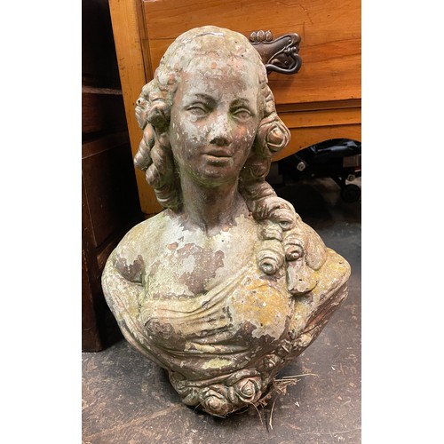 208 - WEATHERED PAINTED STONEWORK CLASSICAL BUST OF A FEMALE