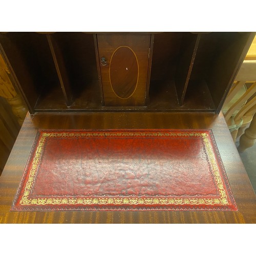 97 - REPRODUCTION MAHOGANY INLAID CHEVERET WITH RED LEATHER SKIVER