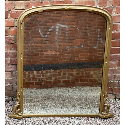 295 - VICTORIAN GILT PAINTED ARCHED OVERMANTLE MIRROR