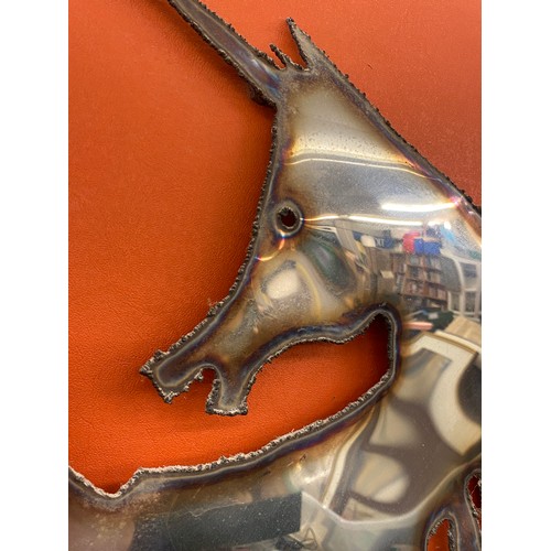 292 - 20TH CENTURY METALWORK UNICORN SCULPTURE MOUNTED ON VINYL BOARD