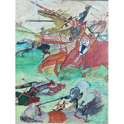 275 - UNTITLED WATERCOLOURS OF MEDIEVAL KNIGHTS IN BATTLE