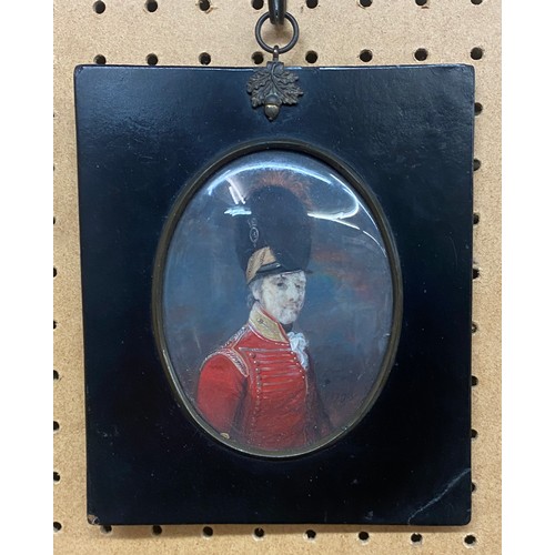 271 - F.FERRIER OVAL PORTRAIT MINIATURE OF OFFICER IN UNIFORM SIGNED DATED 1798 IN EBONISED FRAME