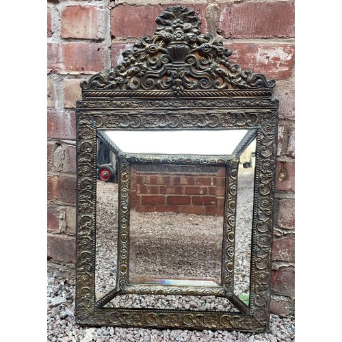 296 - BRASS REPOUSSE BAROQUE STYLE VENETIAN CRESTED MIRROR