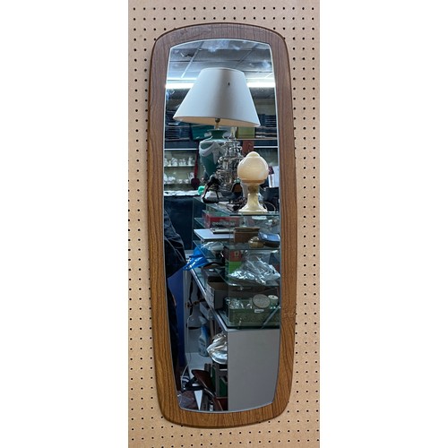 298 - 1970S STYLE ELONGATED SIMULTED TEAK FRAMED MIRROR