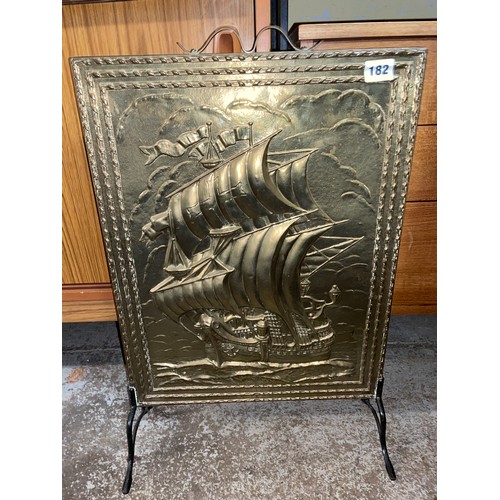 182 - BRASS EMBOSSED GALLEON PANEL FIRE SCREEN