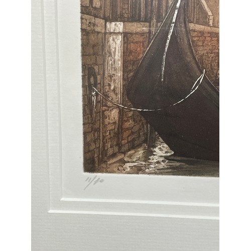 263 - LIMITED EDITION ETCHING 11/40 OF VENETIAN GONDOLA UGO BARACCO SIGNED IN PENCIL