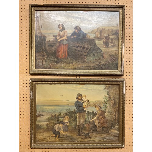 261A - PAIR OF PRINTS OF CORNISH FISHER FOLK ON BEACH