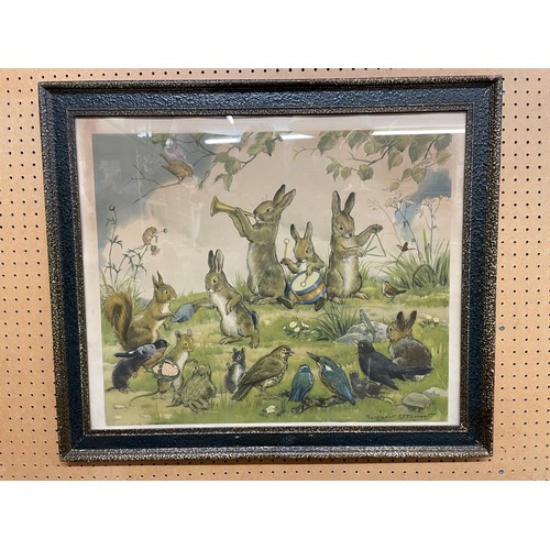 300 - LITHOGRAPHIC PRINT OF THE RABBIT AND BIRD BAND AFTER MARGARET W TARRANT