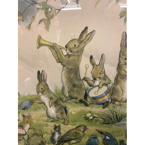 300 - LITHOGRAPHIC PRINT OF THE RABBIT AND BIRD BAND AFTER MARGARET W TARRANT