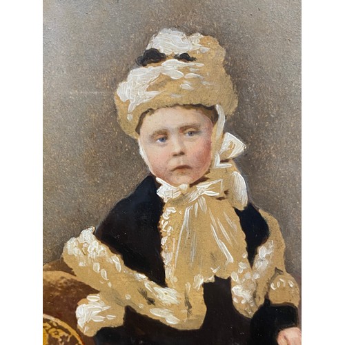 269 - 19TH CENTURY SCHOOL PORTRAIT OF A CHILD IN ERMINE TRIMMED CLOAK AND BONNET HEIGHTENED IN GOUACHE FRA... 