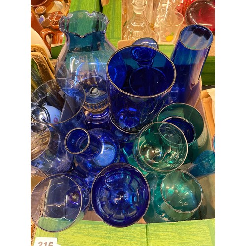 316 - CARTON - BRISTOL BLUE GLASSWARE, VASES, BOWLS