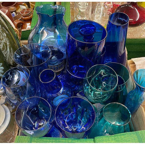 316 - CARTON - BRISTOL BLUE GLASSWARE, VASES, BOWLS