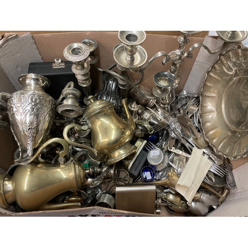 320 - BOX - PLATED CANDELARBRUM, CONDIMENTS, CUTLERY AND FLATWARE