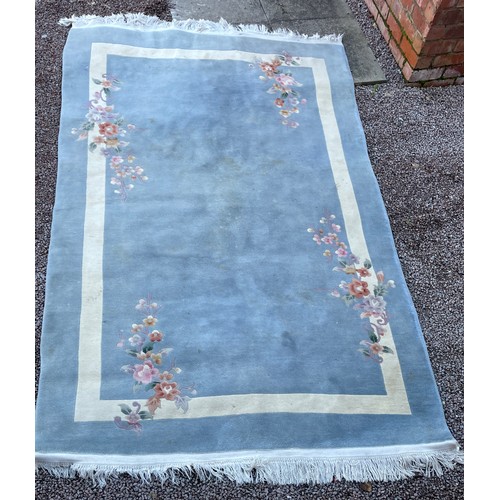 169 - CHINESE BLUE WOOLEN FLORAL CARPET