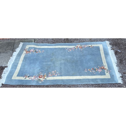 169 - CHINESE BLUE WOOLEN FLORAL CARPET