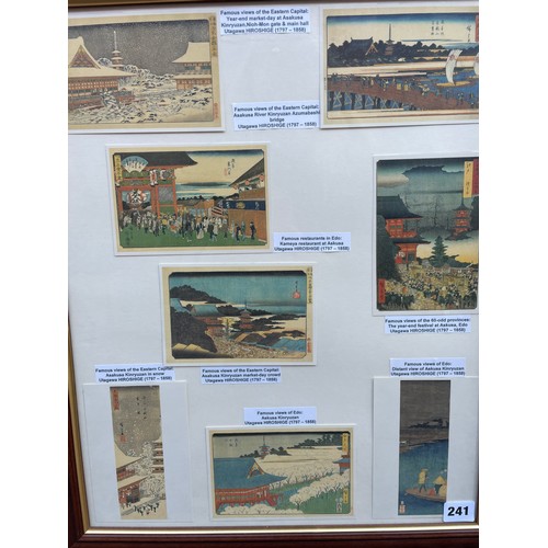 241 - TWO POSTCARD COLLAGES OF FAMOUS JAPANESE WOOD BLOCK PRINTS FRAMED AND GLAZED