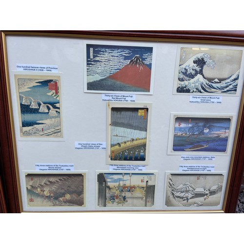 241 - TWO POSTCARD COLLAGES OF FAMOUS JAPANESE WOOD BLOCK PRINTS FRAMED AND GLAZED